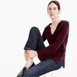 J. Crew Maroon Wool Blend V Neck Lightweight Flare Bell Sleeves Sweater Small